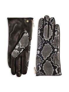 Кожаные перчатки со змеиным принтом Bruno Magli, черный