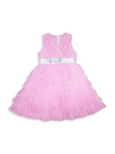 Платье из тюля с оборками и бантиками для маленьких девочек и девочек Joe-Ella, розовый
