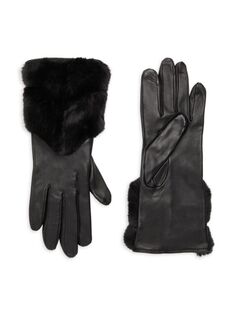 Кожаные перчатки с отделкой из искусственного меха Saks Fifth Avenue, черный