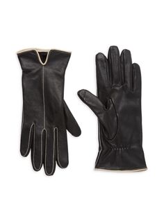 Кожаные перчатки с контрастной отделкой Saks Fifth Avenue, черный