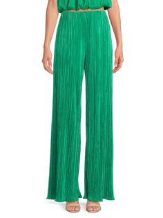 Плиссированные однотонные брюки с высокой талией Renee C., цвет Emerald Green