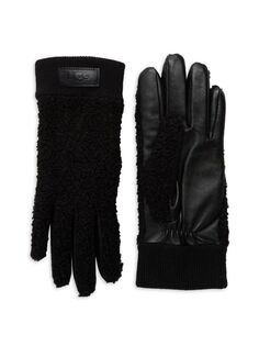 Кожаные перчатки на подкладке из искусственного меха Ugg, черный
