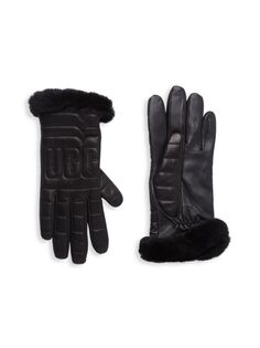 Кожаные перчатки с манжетами из овчины Ugg, черный