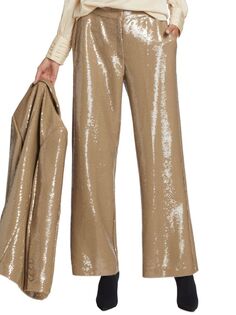 Широкие костюмные брюки с пайетками Holly Elie Tahari, цвет Nude Sequin