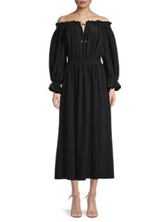 Шелковое платье миди с открытыми плечами Elie Tahari, цвет Noir