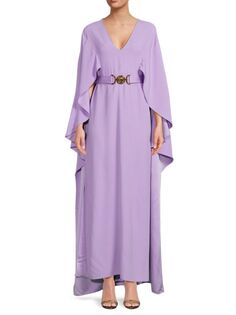 Атласное платье-кафтан макси с поясом и декором Medusa Enver Versace, цвет Baby Violet
