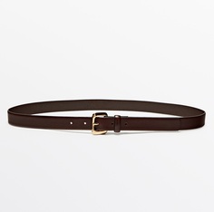 Ремень Massimo Dutti Leather With Round Buckle, коричневый