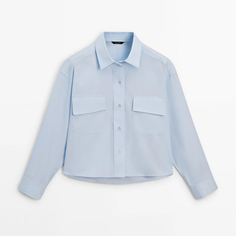 Рубашка Massimo Dutti Cotton Blend With Pockets, голубой