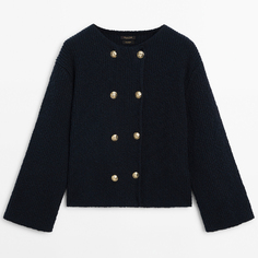 Кардиган Massimo Dutti Textured Knit with Gold Buttons, темно-синий