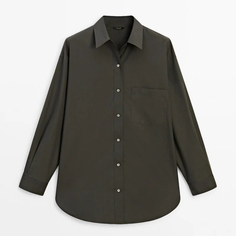 Рубашка Massimo Dutti Cotton Blend With Pockets, зелено-серый