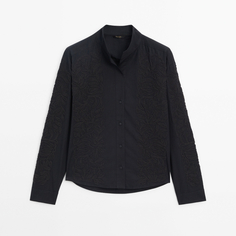 Рубашка с вышивкой Massimo Dutti 100% Cotton Poplin, черный