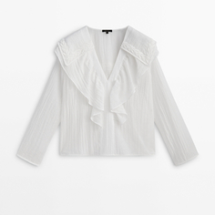 Рубашка Massimo Dutti Ruffled With Embroidered Detail, белый