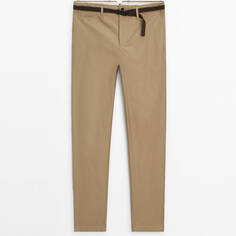 Брюки Massimo Dutti Relaxed Fit Belted Chino, бежевый