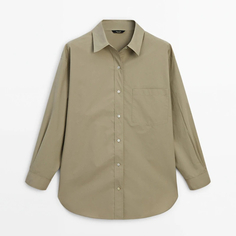 Рубашка Massimo Dutti Cotton Blend With Pockets, дымчатый