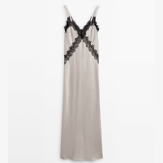 Платье Massimo Dutti Satin Halter With Contrast Lace, кремовый