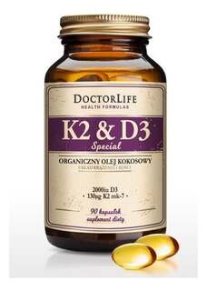Doctor Life, Органическое кокосовое масло K2 и D3, 130 мкг, K2 mk-7 и 2000 МЕ D3, 90 капсул