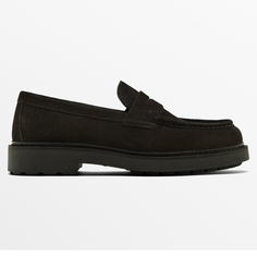 Лоферы Massimo Dutti Moc Toe Split Suede, темно-коричневый