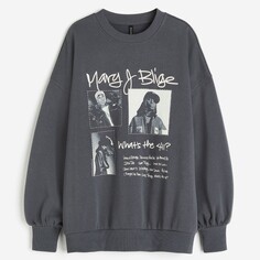 Свитшот H&amp;M Oversized Printed Mary J Blige, темно-серый H&M