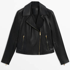 Куртка Massimo Dutti Nappa Leather Biker, черный