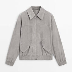 Бомбер Massimo Dutti Suede Leather Oversize – Studio, серый