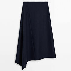 Юбка Massimo Dutti Felted Wool-blend Midi With Asymmetric Hem, темно-синий