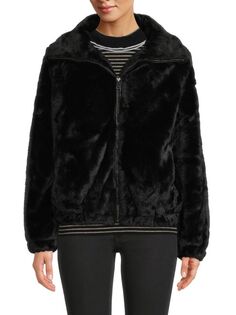 Куртка Saks Fifth Avenue из искусственного меха на молнии, черный
