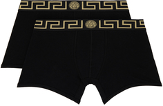Набор из двух черных длинных боксеров с каймой Greca Versace Underwear