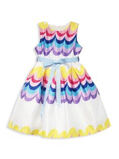 Платье трапециевидной формы радуги для маленьких девочек и девочек Joe-Ella, белый