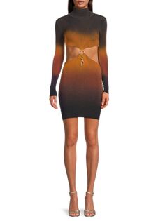 Платье-свитер с металлизированным вырезом Roberto Cavalli, цвет Tan Multi