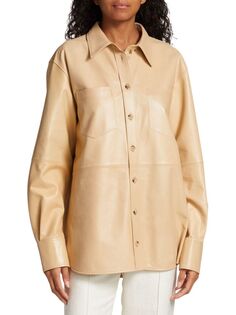 Кожаная куртка-рубашка оверсайз Helmut Lang, цвет Butter