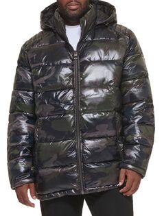 Пуховик с капюшоном Guess, цвет Camo Olive