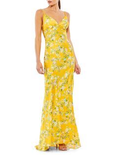Платье-русалка Ieena с цветочным принтом Mac Duggal, желтый