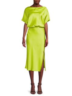 Атласное платье миди с вырезом «лодочка» Renee C., цвет Citron