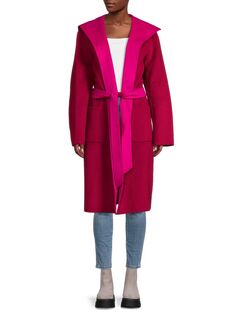 Пальто с запахом из смесовой шерсти Elie Tahari, цвет Deep Red