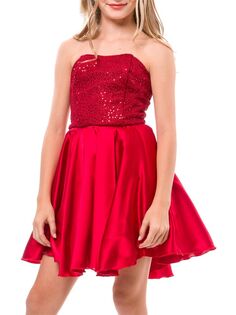 Мини-платье с расклешенными пайетками для девочек Un Deux Trois, красный