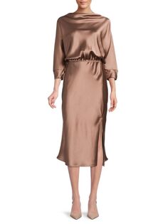 Атласное платье миди с хомутом и воротником-хомутом Renee C., цвет Dune