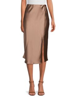 Атласная юбка-миди с высоким разрезом Renee C., цвет Dune