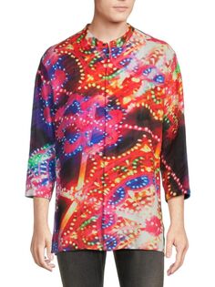 Льняная рубашка на пуговицах с карнавальным воротником Dolce &amp; Gabbana, цвет Luminarie Multi