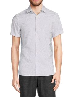 Рубашка на пуговицах с коротким рукавом и абстрактным рисунком Perry Ellis, цвет Lunar Rock
