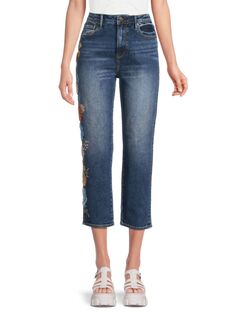 Укороченные прямые джинсы Meg с цветочным принтом Driftwood, цвет Medium Wash
