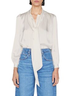 Шелковая блузка Femme с завязками Frame, цвет Off White