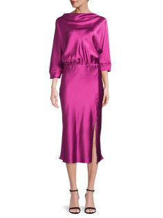 Атласное платье миди с хомутом и воротником-хомутом Renee C., цвет Magenta