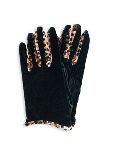 Бархатные перчатки с анималистичным принтом Portolano, цвет Black Cheetah