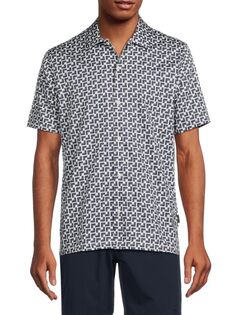Рубашка на пуговицах с геометрическим рисунком Tiser Ted Baker, темно-синий
