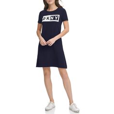 Платье DKNY, Short Sleeve Logo Fit-and-Flare Tee Dress