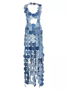 Платье макси из переработанного денима с круговой бахромой A.W.A.K.E. Mode, синий