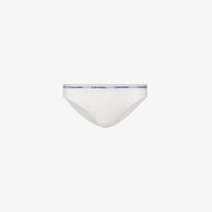 Современные трусы из эластичного кружева с вышитым логотипом Calvin Klein, белый