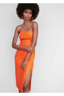 Льняное платье без бретелек Mango, оранжевый
