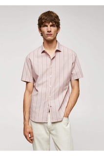 Легкая рубашка из хлопка в полоску Mango, розовый