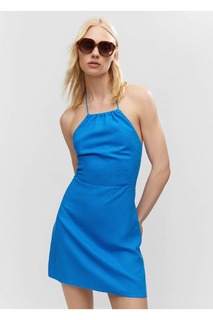 Льняное платье с открытой спиной Mango, синий